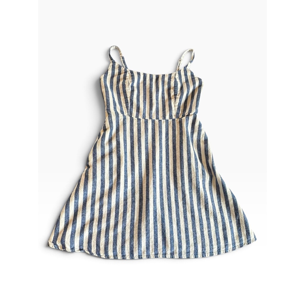 Old Navy Cami Mini Dress Womens Small Blue White Striped Linen Blend